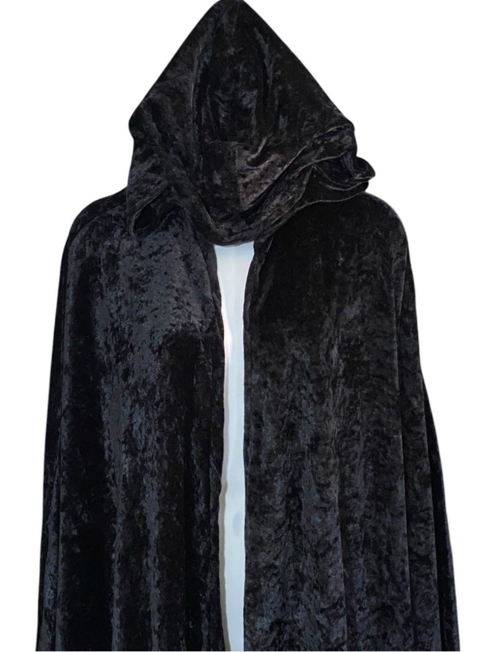 Vintage Black Crushed Velvet Opera Cape Goth Victorian Vampire Witch Cloak - Picture 3 of 10